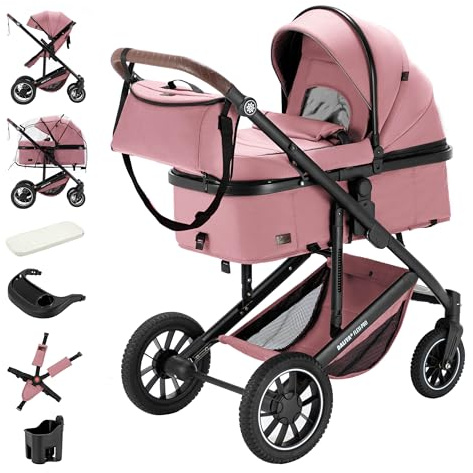Daliya® FLEXI-PRO M 3in1 Kinderwagen & Buggy mit i-Size Babyschale, Viel Zubehör (Rosa)