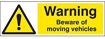 Caledonia Signs 16459G Warning Beware of Moving Vehicles Sign, Rigid Plastic, 300 mm x100 mm