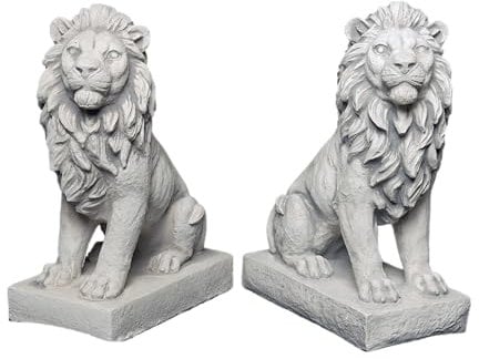 gartendekoparadies.de Set 2 x Löwe Links und rechts, Steinfigur, H. 34 cm, je 10 kg, Grau, frostsicher aus Steinguss für Außenbereich (Set)
