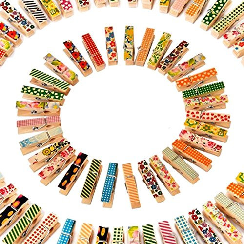 Qiorange 100 Pièces Mini Coloré Photo Pince à Linge Coloré en Bois (100 Pcs Set A)