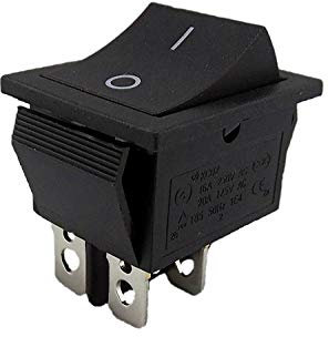 Interruttore a bilanciere da incasso, 2 poli (4 pin), 16 A, 250 VAC, 28,5 x 21,5 mm, bilanciere non illuminato (bilanciere nero)