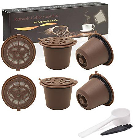 i Cafilas Capsule per Caffè Ricaricabili per Nespresso capsule Filtro, 6 Tazze +2 Cucchiaio di Plastica +2 Spazzola (marrone, 6)