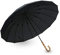 Parapluie Droit Parapluie Frais Manche Long Parapluie Couleur Solide Dame Parapluie Bambou Plaine Tige Droite 16 os, Noir