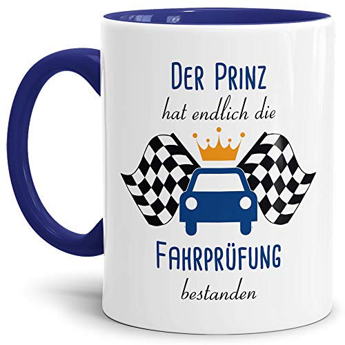 Tassendruck Spruch-Tasse zum Führerschein - Prinz - Innen & Henkel Dunkelblau - Mug/Cup/Becher/Lustig/Geschenk-Idee/Beste Qualität
