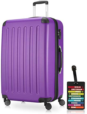 Hauptstadtkoffer - Spree - Hartschalenkoffer Rollkoffer + Kofferanhänger, erweiterbarer Reisekoffer, 4 Rollen, TSA, 75 cm, 119 Liter, Lila