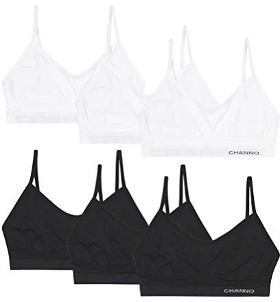 Channo Sujetadores Invisibles sin Costuras, sin Aros ni Relleno, Hechos de Licra con Tirantes Ajustables - Pack de 6, Blanco/Negro, L/XL