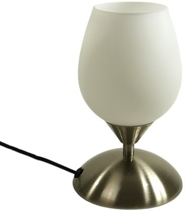 Glas-Tisch-Leuchte-Lampe MIKO, Metall nickel, Opal-Glas weiß, E14, H: 20 cm Fuß D: 12cm, Nachttisch-Fensterbank-Fernseher-Kommode-Leuchte-Lampe (Kelchform Miko)