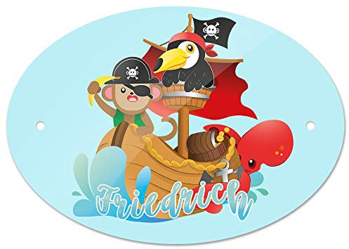 Eurofoto Türschild mit Namen Friedrich und Tier-Piraten-Motiv | Kinderzimmer-Schild