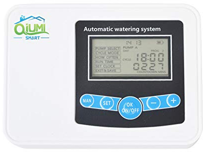 Qiumi Controlador Riego Solar Inteligente Jardín Balcón Bomba Doble | Bomba doble energía solar,riego césped‑flores,control automático,controlador compacto para jardín y balcón doméstico