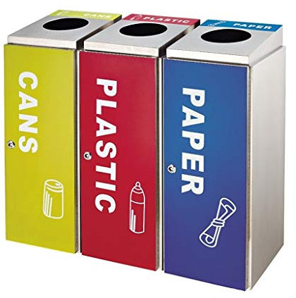XinYuan Hogar al Aire Libre Caja de Reciclaje Papelera de Basura Grande de Triple Can, de Acero Inoxidable Cubo de Basura con la Etiqueta del Sistema, con el Interior Cubos