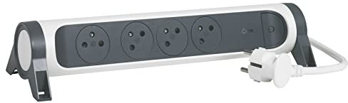 LEGRAND - Multiprise Rotative Avec Interrupteur à Voyant LED et Protection Parafoudre - 4 Prises Surface avec Terre - Cordon 1,5m - Blanc et Gris Foncé