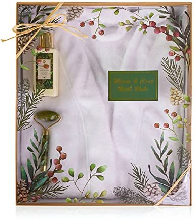 accentra Wellness-Set Winter SPA, 3-teiliges Bade-Set, Pflege-Geschenkset in Geschenkbox mit kuscheligem Bademantel, Massageroller und Bodylotion