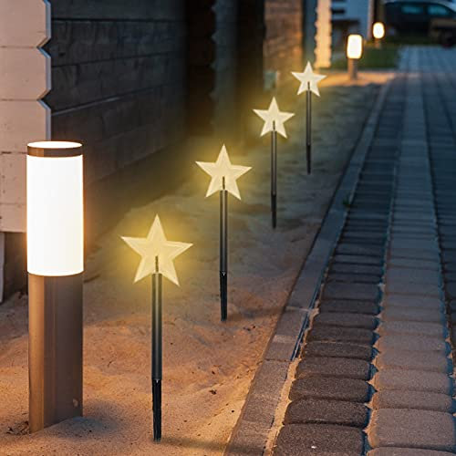 FUFRE 5 Pcs Sterne Weihnachtsbeleuchtung Gartenleuchte, Solar Lichterkette Außen Sterne LED Garten Leuchtstäbe Balkon Weihnachts Deko, Für Garten Patio Party