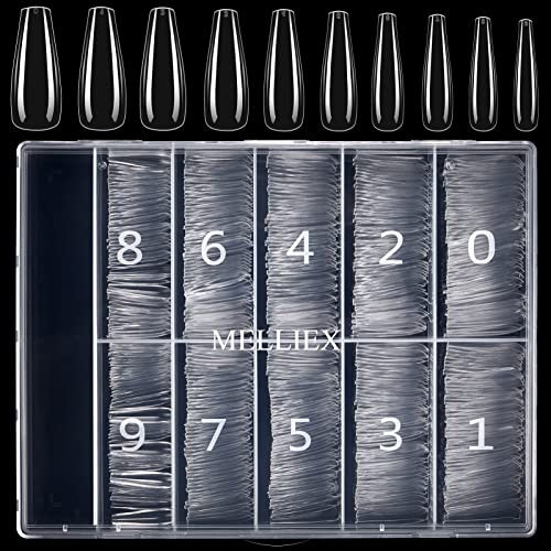 MELLIEX 500 Pièces Faux Ongles Transparent Capsules Ongles Acrylique Ballerine Capsules Americaine Ongles pour Femme