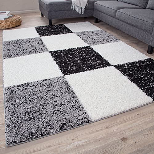 THE RUGS Area Rug – Modern Luxury Shaggy Rug, Multicolour Pattern Carpet, Ultra Soft for Bedroom, Living Room, Kids Room, (60x110 cm, Grey)