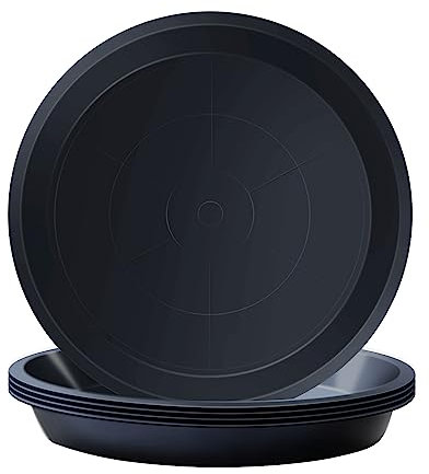 Kunjocy Pack of 5 Black Plant Pot Saucers, 26 CM Round Plant Pots Trays Garden Plant Saucer Plant Plastic Plate Pot Tray for Garden Indoor Outdoor Fit Plant Pot up to 23 CM (Black, Outer 26 CM)