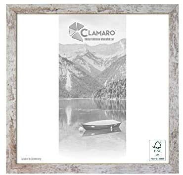 CLAMARO 'Collage' Bilderrahmen 20x20 quadratisch | Vintage Weiss | Handgefertigter moderner eckiger Bilder- u. Fotorahmen inkl. Acrylglas, Rückwand und Aufhänger (querformat & Hochformat)