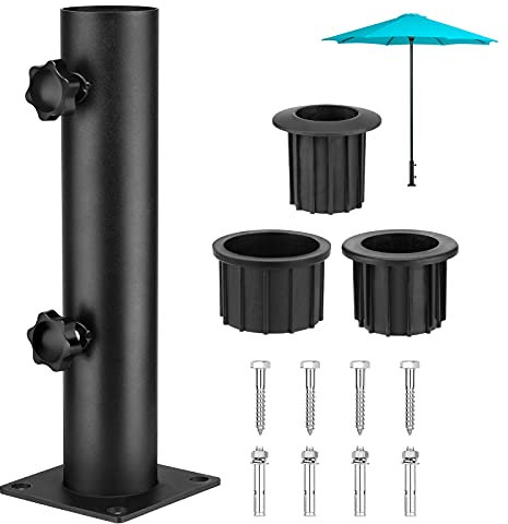 lalafancy Sonnenschirm Halterung Boden Standrohre Sonnenschirmständer mit Edelstahlrohr mit 3 PVC Reduzierring(32/38/48mm), Sonnenschirmständer Hülse Edelstahl mit 8 Stahlnägel