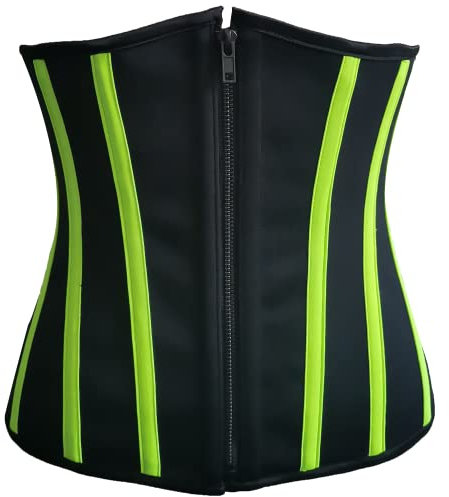 RZY Damen Unterbrust Latex Sport Gürtel Taille Trainer Korsetts Sanduhr Body Shaper mit Stahlknochen Extender, Grün/Schwarz, Medium
