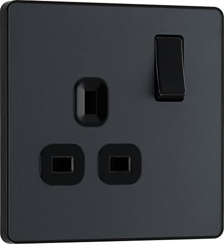 BG Electrical Single Switched Power Plug Wall Socket, Screwless Front Plate, Round Edges, Evolve, Matt Grey, 13A, PCDMG21B