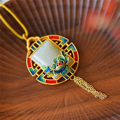 PAIHUIART Halskette Ketten Schmuck Herren Frauen Anhänger Necklace Jade Blume Anhänger Halskette Für Frauen Schmuck Ethnische Hohle Runde Quaste Halskette Weibliche Party Zubehör Geschenk Rund