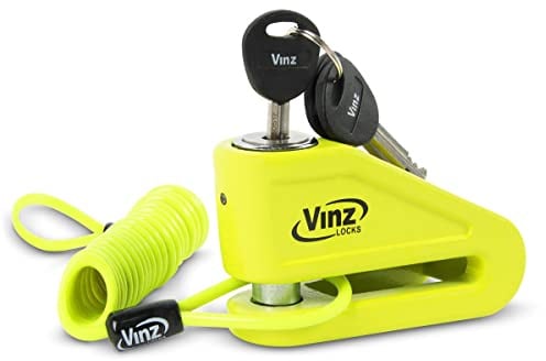VINZ Baretti Bremsscheibenschloss ART4 | Schloss für Motorrad Roller Moped Scooter für Bremsscheiben mit Errinerungskabel | Scheibenschloss mit 3 Schlüssel | Gelb