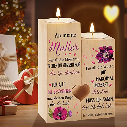 Kerzenständer-Mama Geschenk,Wooden Heart Shaped Candle Holde,kerzenständer-Geschenke für Mama,Kerzen Geschenke für Frauen,Geschenke für Mama Geburtstag
