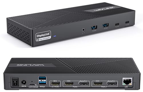 Docking Station, WAVLINK Estación de Acoplamiento de Pantalla Triple con Carga de 100W, Compatible con Windows, Mac, Chrome con Thunderbolt 3/4 o USB-C (3 HDMI, 2 DP, 2 USB-C, 2 USB, Ethernet, Audio)