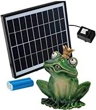 Storm's Gartenzaubereien Wasserspeier Frosch mit Akku Solarpumpe 16cm aus Keramik Laufzeit ohne Sonne 4-5 Stunden