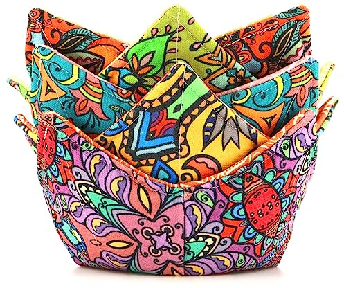 ROGITU Cotton Microwavable Bowl Cozy, Microwave-Safe Hot Bowl Holders, Soup Bowl Cozy Bowl Hot Pads (D)