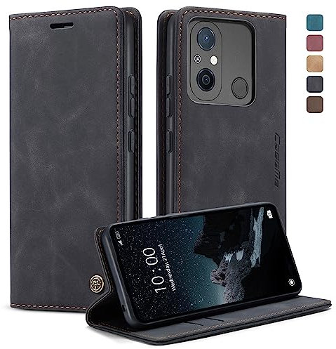 KZB Handyhülle für Xiaomi Redmi 12C Hülle Premium Lederhülle Klappbar Flip Case Tasche Magnet Kartenfach Standfunktion Klapphülle Schutzhülle für Xiaomi Redmi 12C - Schwarz