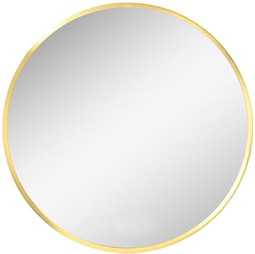 kleankin Badspiegel Ø50 cm Runder Spiegel Badezimmerspiegel mit Alurahmen Wandspiegel für Wohnzimmer, Schlafzimmer, Badezimmer, IP44, Gold