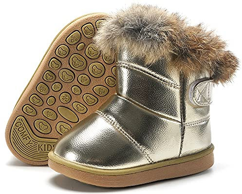 Gaatpot Stivaletti Bambini Stivali da Neve Ragazzi e Ragazze Stivaletto Stivale Scarpe da Invernali con Fodera Calda PU Impermeabili Oro 26EU = 27CN