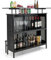 COSTWAY Mesa de Bar, Armario de Metal con 2 Estantes para Vino y 6 Soportes para Copas, Reposapiés y 7 Patas Ajustables, Mesa de Bar de Metal Industrial para Cocina Pub,120x50x106,5 cm (Rectangular)