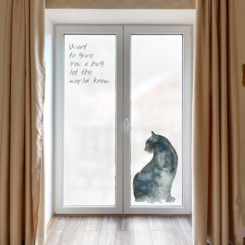 Fensterfolie Dunkelgraue Katze Fensterfolie Blickdicht Sichtschutzfolie Fenster Static Milchglasfolie Folie Fenster Sichtschutz Home Office Fensterfolie Selbsthaftend 4P/60x116cm