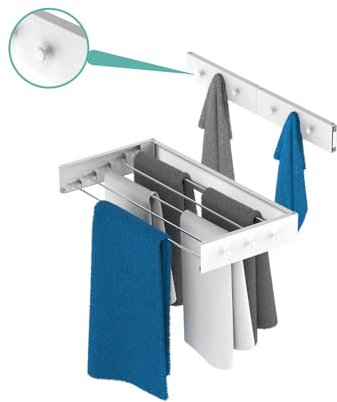 delemopure Wäschetrockner Wand Wäscheleine zur Wandmontage, aus hochwertigem Aluminium,Indoor & Outdoor 80 cm (Weiß Kleiderhaken)
