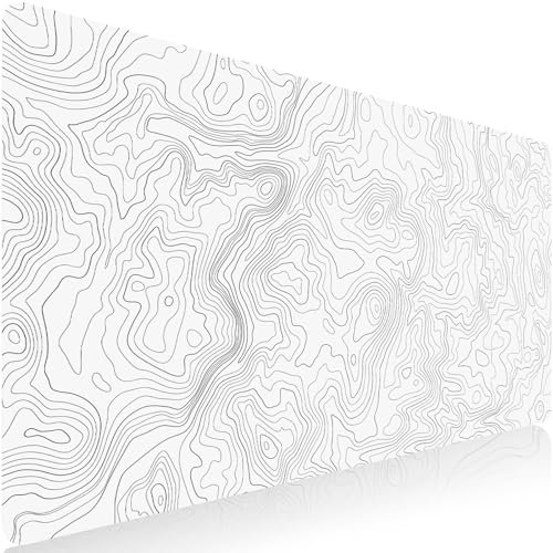 Sevenpers Weiß Gaming Mausepad,1200x600mm Gross Kunstlinie Mausmatte,Mousepad mit doppelt vernähten Kanten,Waschbares Mauspad für PC,Maus und Tastatur(topographische,Weiß)