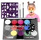 Lectorias pintacaras infantil, 15 Colores pintura cara, con 2 Pinceles y 40 Plantillas, Pinturas Cara para Niños Lavable, face painting kit, para Halloween/Navidad/Cosplay de Maquillaje