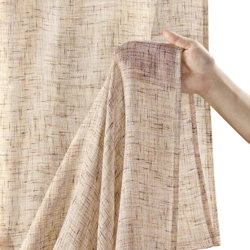 Awellife Leinen-Duschvorhang Beige Duschvorhänge für Badezimmer Neutraler Durchsichtiger Minimalistischer Stoff (183 cm L x 183 cm B)