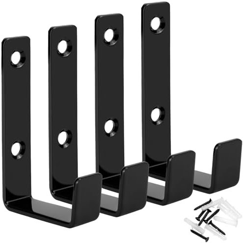 QWORK® 4 Ganchos de Garaje Resistentes, Ganchos Pared de Acero al Carbono para Garaje, Remolques, Equipos de Gimnasio (8x4,5 cm)