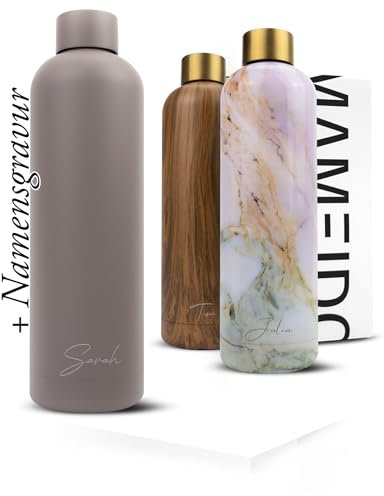 MAMEIDO Edelstahl Trinkflasche personalisiert 750ml - auslaufsichere Trinkflasche mit Namen, personalisertes Geschenk (Taupe Grey, 0,75l)