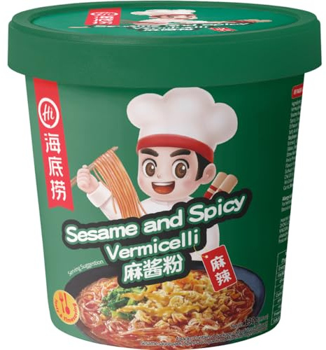 Haidilao Sesam Reisnudeln Instant Scharf - 130 g, Fertiggericht | Authentische chinesische Vermicelli mit Sesamsauce, Chilisauce & Gemüse – 4 Gewürzbeutel inklusive