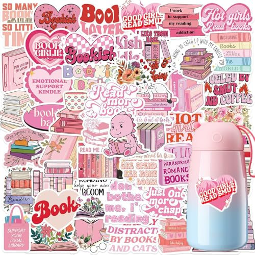 50 Stück Bookish Aufkleber,Sticker Aesthetic,Kawaii Sticker,Wasserfeste Rosa Stickers für Kindle,Books Decor,Inspirierende Kawaii-Aufkleber,Mädchen Pink Romance,Für Laptops Fahrrädern Koffer