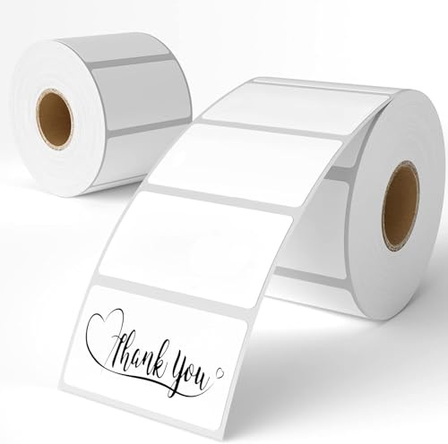 2 Rolle Thermo-Etiketten selbstklebend weiß 60 x 40 mm 1200 Stück Rollenetiketten Thermo Haftetiketten,Thermo Papier für Schule, Zuhause, Büro, Kleine Unternehmen