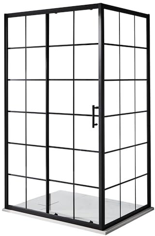 Milano Barq Black Grid Corner Sliding Door Shower Enclosure White Tray - 1200mm x 800mm