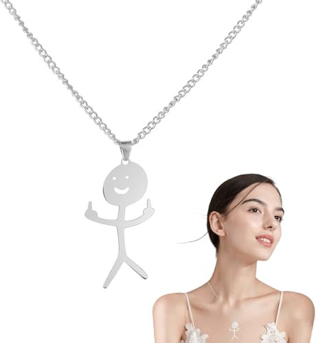 DHWEKU 1 Pièces Collier de Doigt Souriant en Argent, Collier de Graffiti Drôle, Chaîne de Doigt d'Honneur, Cadeau Amusant pour un Bon Ami