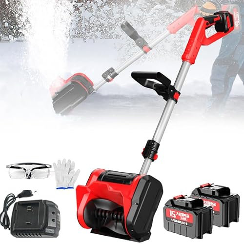 Cordless Snow Shovel, 1200W Handheld Electric Snow Blower with 2 Removable Battery and 1 Charger, 93-125cm Telescopic Pole, Rechargeable Outdoor Snow Thrower 8m Throwing Distance, for Patio, Farm