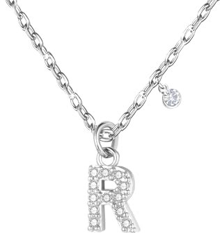 GUOYU 26 Halskette mit Anfangsbuchstaben für Frauen Mädchen, Halskette mit Buchstabe aus Zirkonia aus Silber, Anhänger, Personalisierung, Geschenkideen zum Geburtstag, L, Edelstahl, Strass (R)