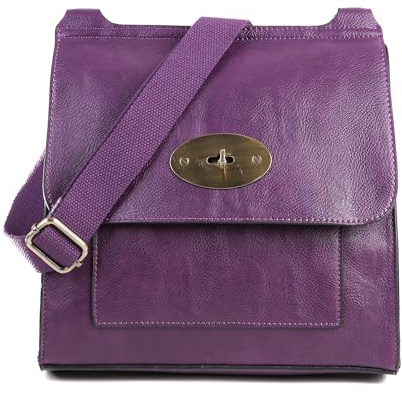 AOSSTA Borsa a tracolla da donna in pelle grande/media Twist Lock Cross Body Messenger Bag Turnlock Borsa a tracolla, Viola, One Size