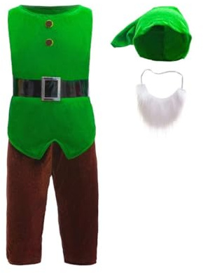 Lito Angels Kleinkind Jungen Zwerg Elf Kostümkleid, Rot/Grün, 4–12 Jahre | Zwergen-Stil, Hut, Bart, Verkleidung, Welttag des Buches, Halloween, Karneval